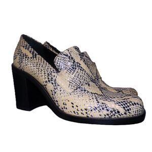 Y2k Browns Chunky Platform Loafers 7 Snakeskin Leather 37 Italy Goth Grunge Punk